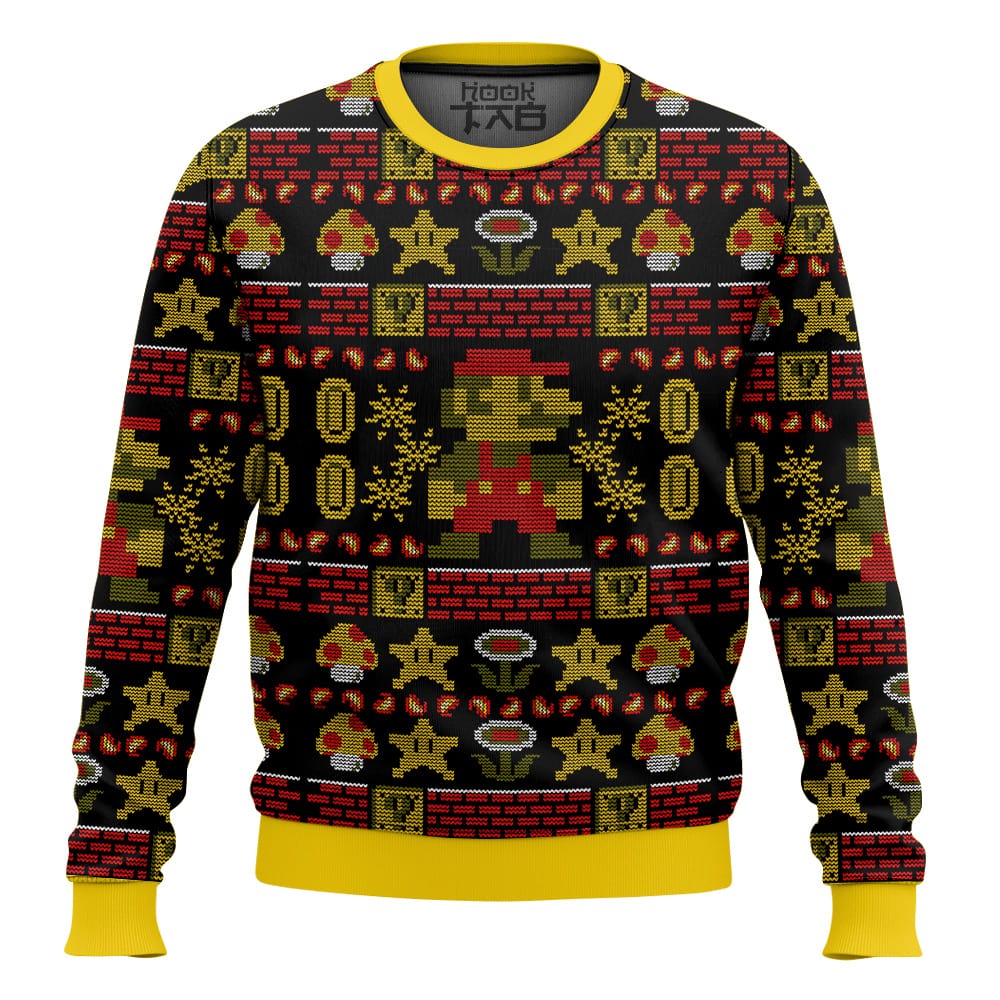 Hooktab Super Mario 1-Up Mushroom Ugly Christmas Sweater Hooktab Super Mario 1-Up Mushroom Ugly Christmas Sweater