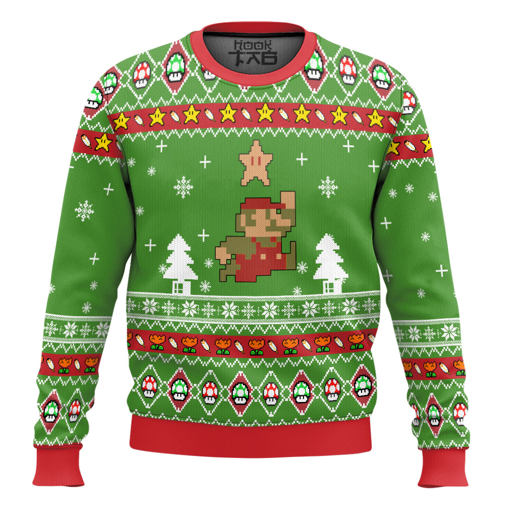 Hooktab Super Mario 1-up Ugly Christmas Sweater Hooktab Super Mario 1-up Ugly Christmas Sweater