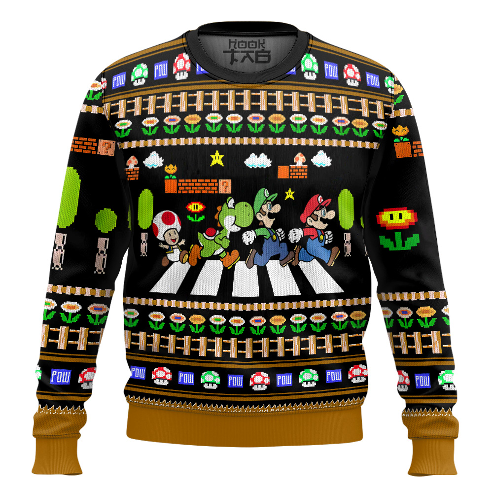 Hooktab Super Mario Abbey Road Ugly Christmas Sweater Hooktab Super Mario Abbey Road Ugly Christmas Sweater