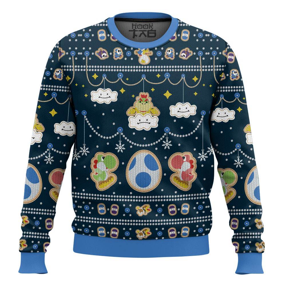 Hooktab Super Mario Yoshi And Bowser Ugly Christmas Sweater Hooktab Super Mario Yoshi And Bowser Ugly Christmas Sweater
