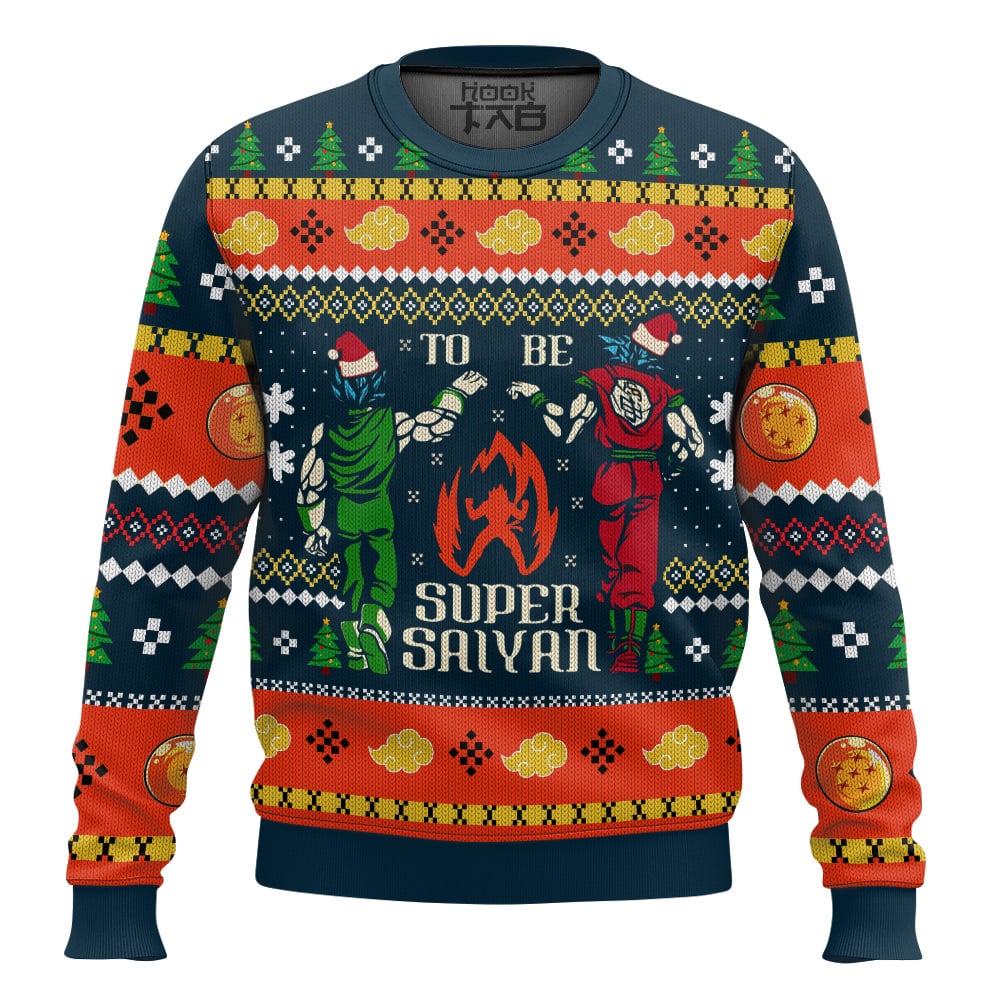 Hooktab Super Saiyan Dragon Ball Ugly Christmas Sweater Hooktab Super Saiyan Dragon Ball Ugly Christmas Sweater