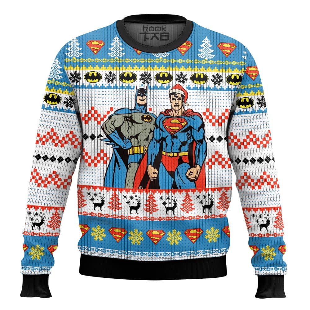 Hooktab Superman And Batman Ugly Christmas Sweater Hooktab Superman And Batman Ugly Christmas Sweater
