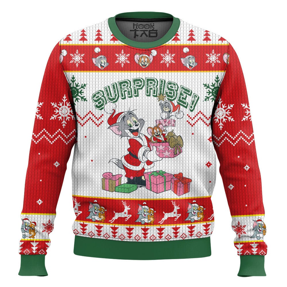 Hooktab Surprise! Tom And Jerry Ugly Christmas Sweater Hooktab Surprise! Tom And Jerry Ugly Christmas Sweater