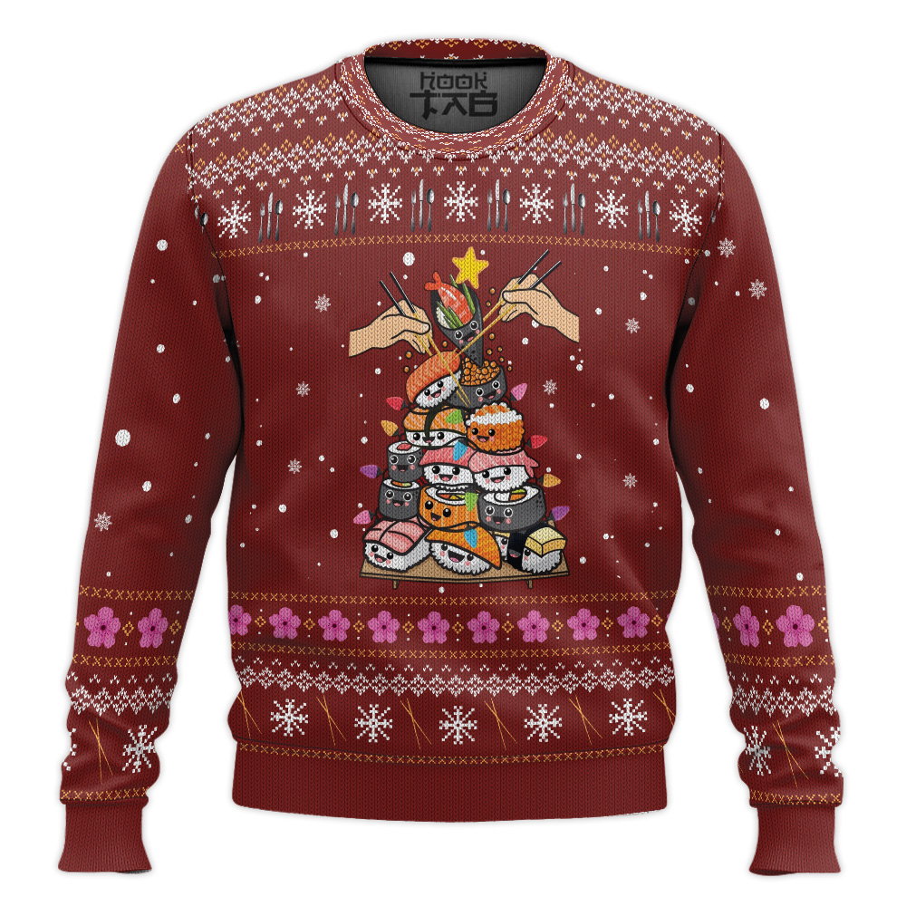 Hooktab Sushi Tree Ugly Christmas Sweater Hooktab Sushi Tree Ugly Christmas Sweater