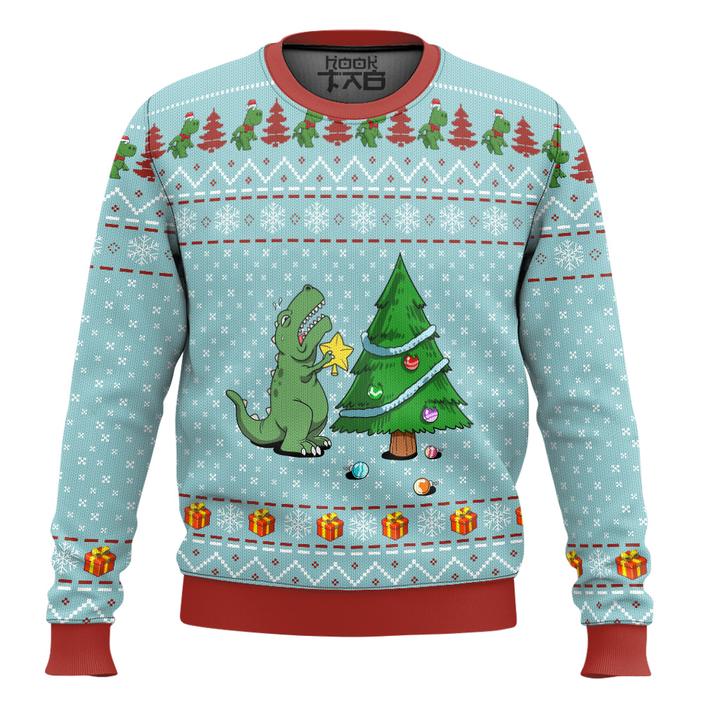 Hooktab T-Rex And Christmas Tree Ugly Christmas Sweater Hooktab T-Rex And Christmas Tree Ugly Christmas Sweater
