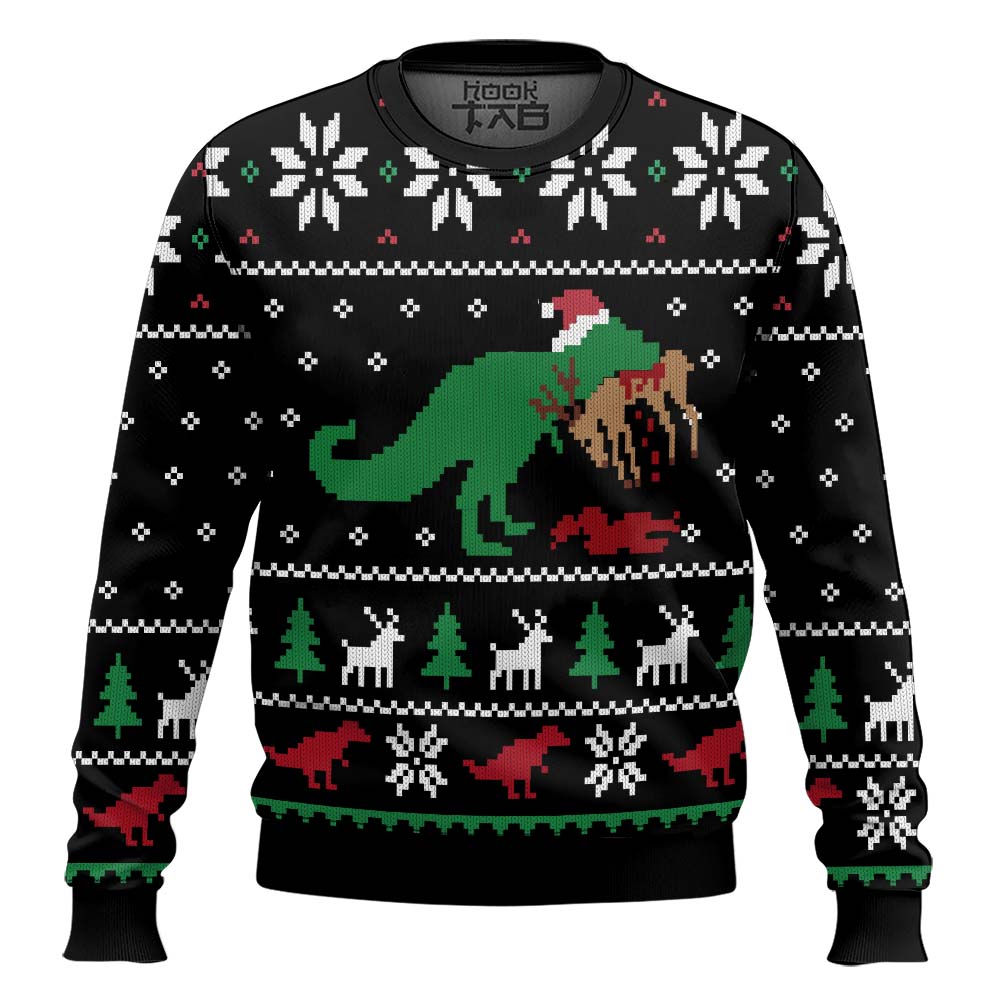 Hooktab T-rex Christmas Dinner Ugly Christmas Sweater Hooktab T-rex Christmas Dinner Ugly Christmas Sweater