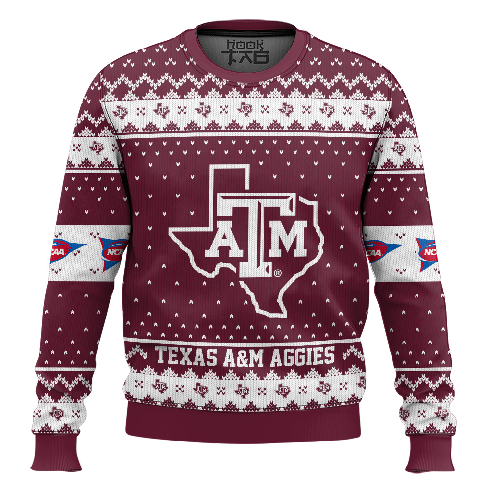 Hooktab Texas A&M Aggies - Custom Name And Number Ugly Christmas Sweater Hooktab Texas A&M Aggies - Custom Name And Number Ugly Christmas Sweater
