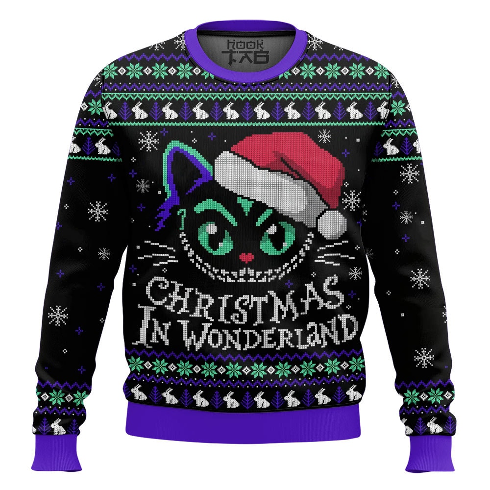 Hooktab The Cheshire Cat Christmas In Wonderland Ugly Christmas Sweater Hooktab The Cheshire Cat Christmas In Wonderland Ugly Christmas Sweater