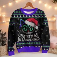 Hooktab The Cheshire Cat Christmas In Wonderland Ugly Christmas Sweater