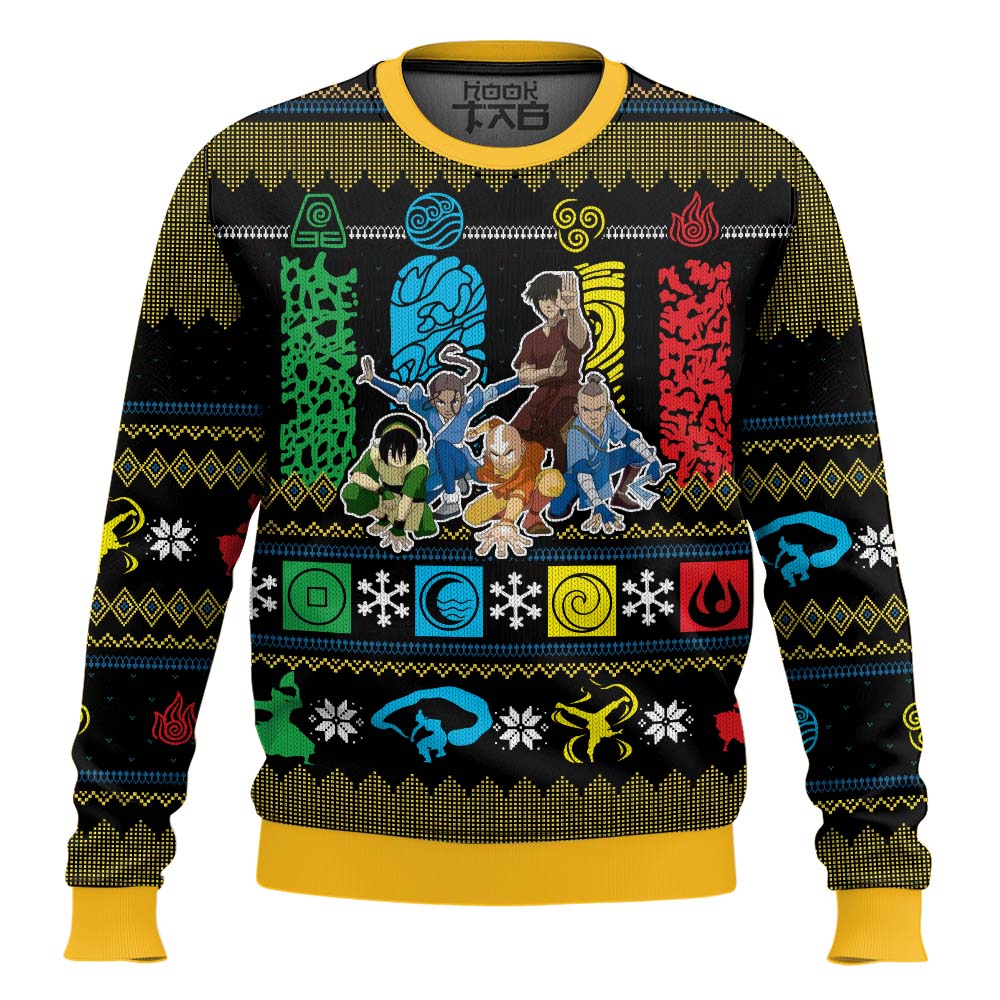 Hooktab The Four Elements Avatar Last Airbender Ugly Christmas Sweater Hooktab The Four Elements Avatar Last Airbender Ugly Christmas Sweater