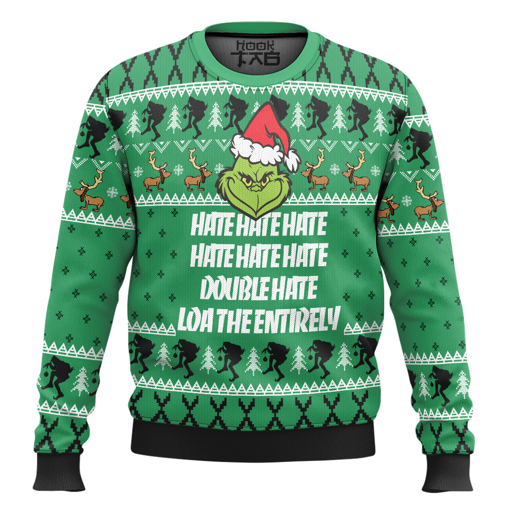 Hooktab The Grinch Hate Double Hate Ugly Christmas Sweater Hooktab The Grinch Hate Double Hate Ugly Christmas Sweater