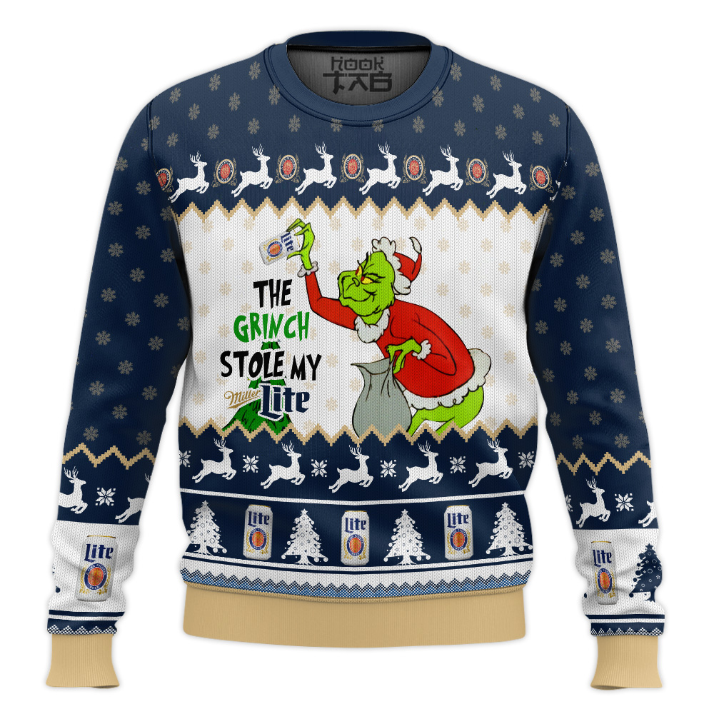 Hooktab The Grinch Stole My Miller Lite Ugly Christmas Sweater Hooktab The Grinch Stole My Miller Lite Ugly Christmas Sweater