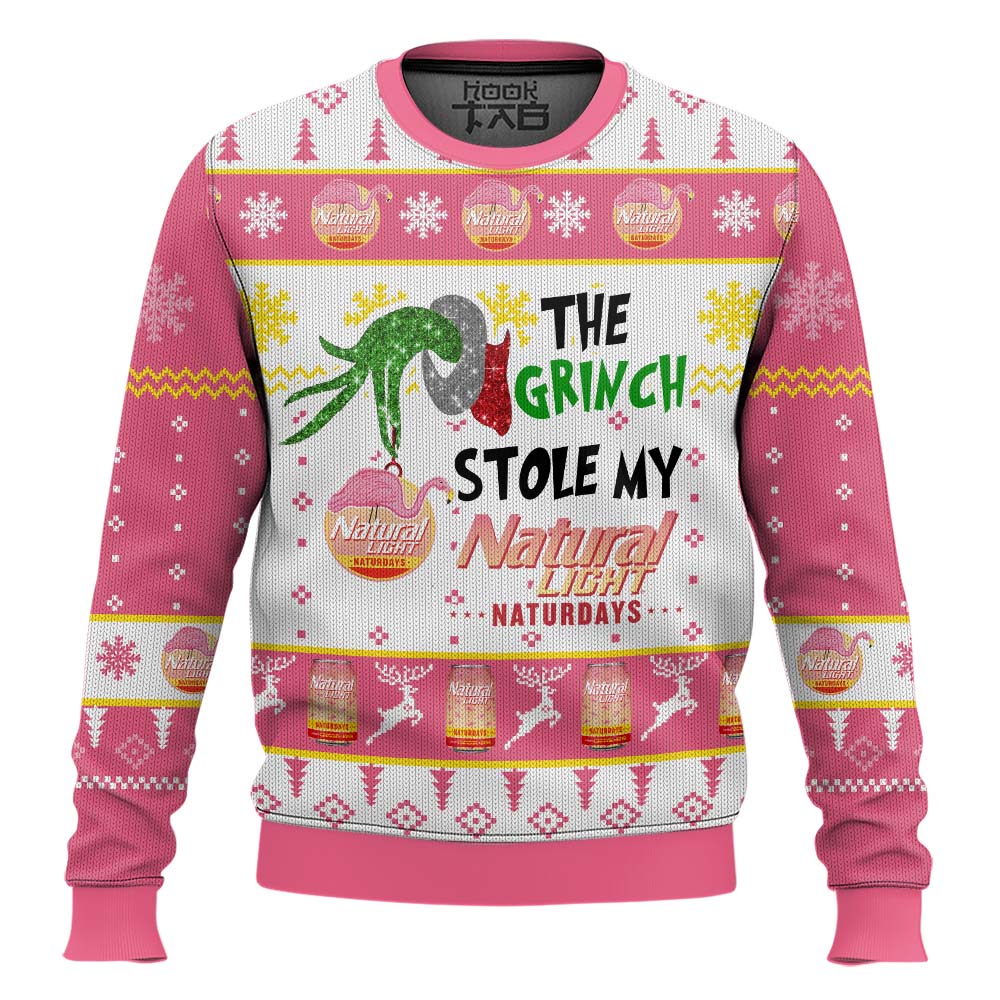 Hooktab The Grinch Stole My Natural Light Naturdays Ugly Christmas Sweater Hooktab The Grinch Stole My Natural Light Naturdays Ugly Christmas Sweater