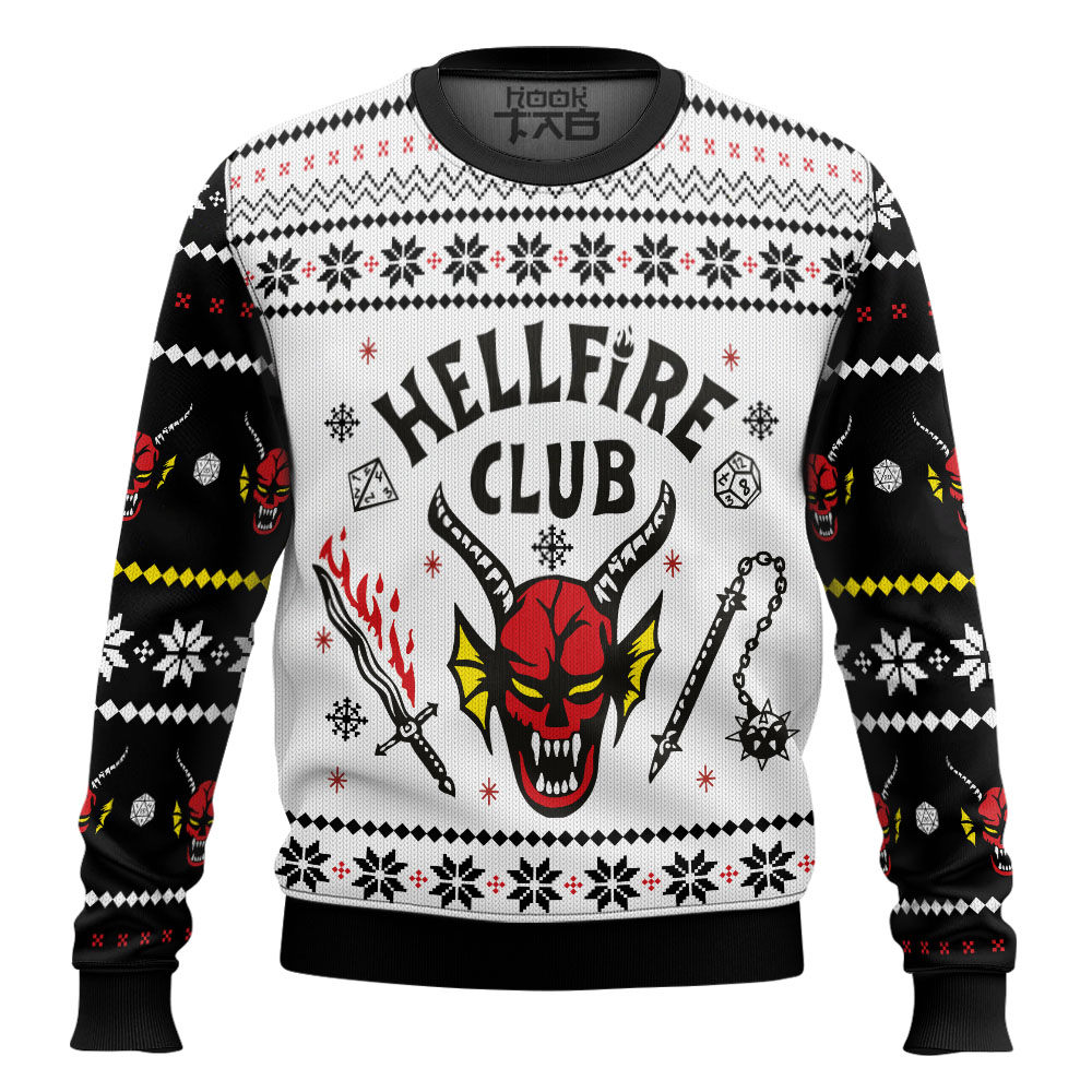 Hooktab The Hellfire Club Stranger Things Ugly Christmas Sweater Hooktab The Hellfire Club Stranger Things Ugly Christmas Sweater