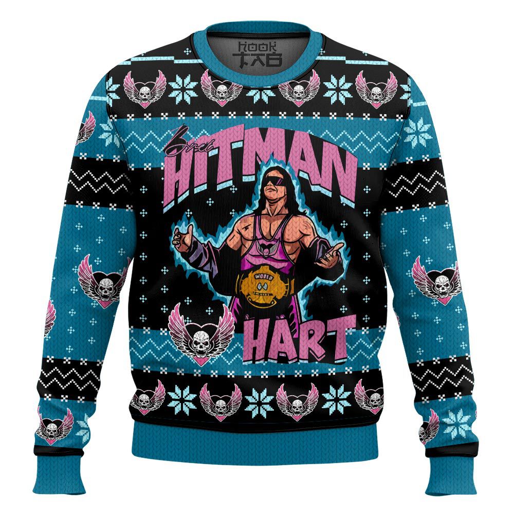 Hooktab The Hitman Bret Hart WWE Ugly Christmas Sweater Hooktab The Hitman Bret Hart WWE Ugly Christmas Sweater
