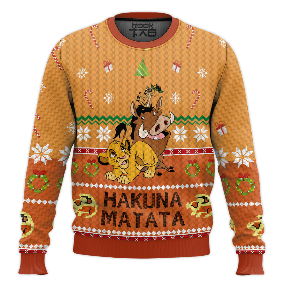 Hooktab The Lion King Hakuna Matata Friendship Ugly Christmas Sweater Hooktab The Lion King Hakuna Matata Friendship Ugly Christmas Sweater