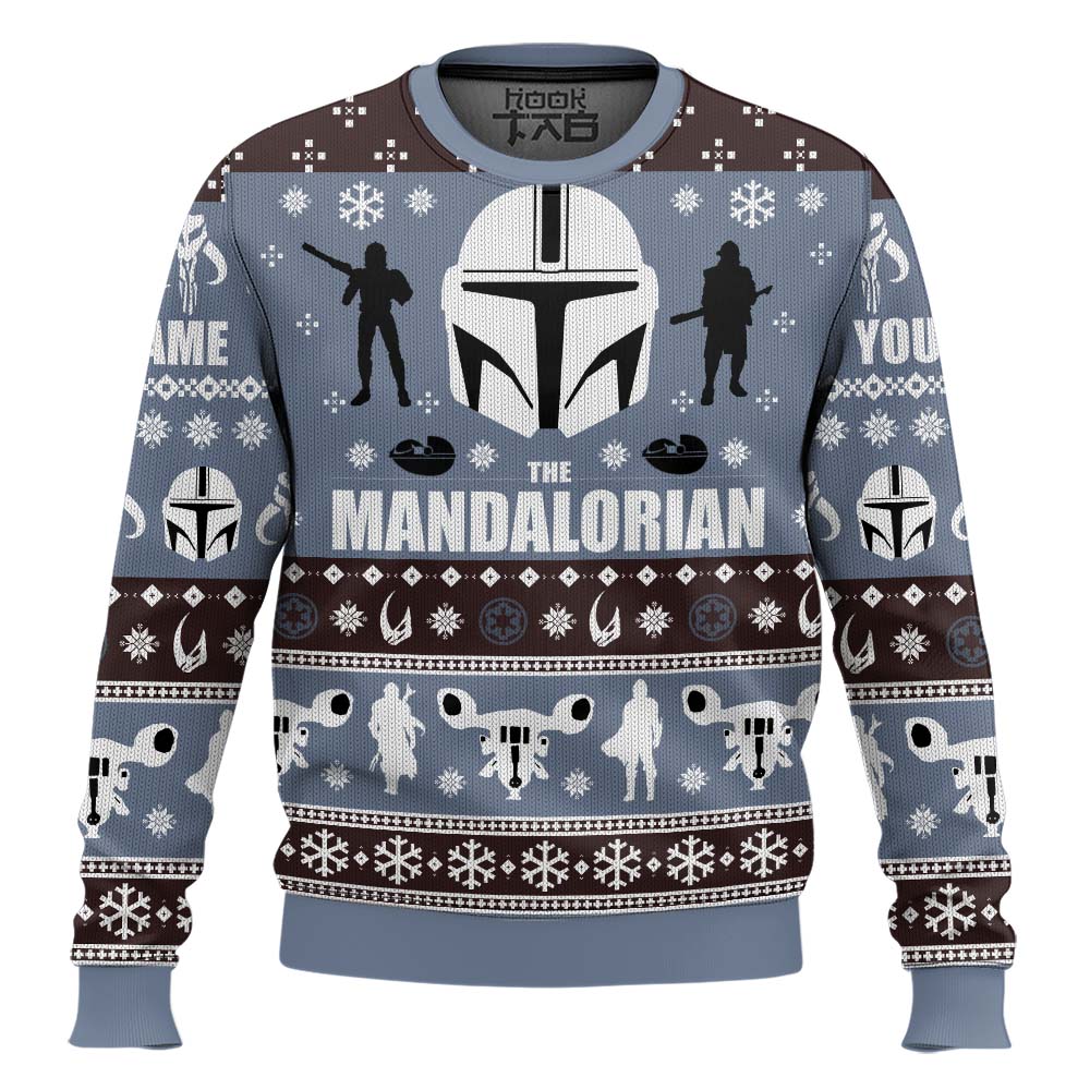 Hooktab The Mandalorian - Custom Name Ugly Christmas Sweater Hooktab The Mandalorian - Custom Name Ugly Christmas Sweater