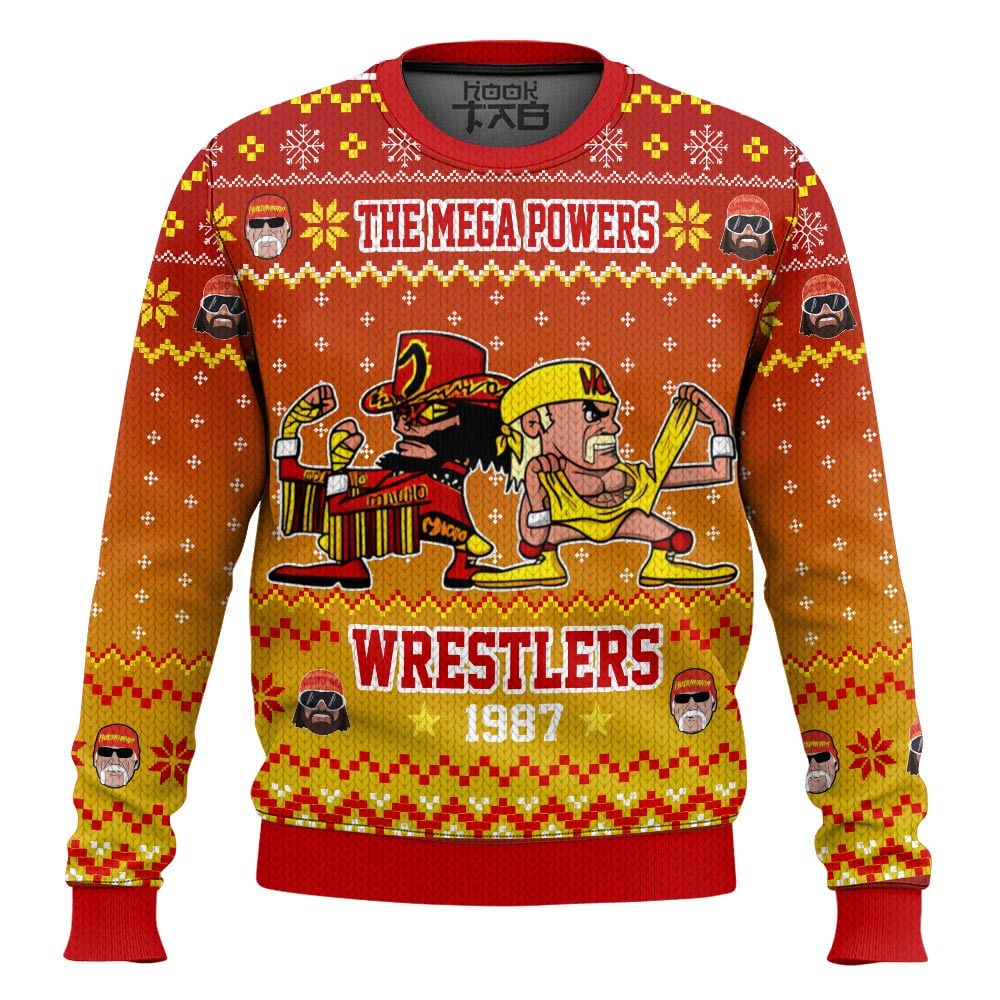 Hooktab The Mega Powers Wrestlers WWE Ugly Christmas Sweater Hooktab The Mega Powers Wrestlers WWE Ugly Christmas Sweater