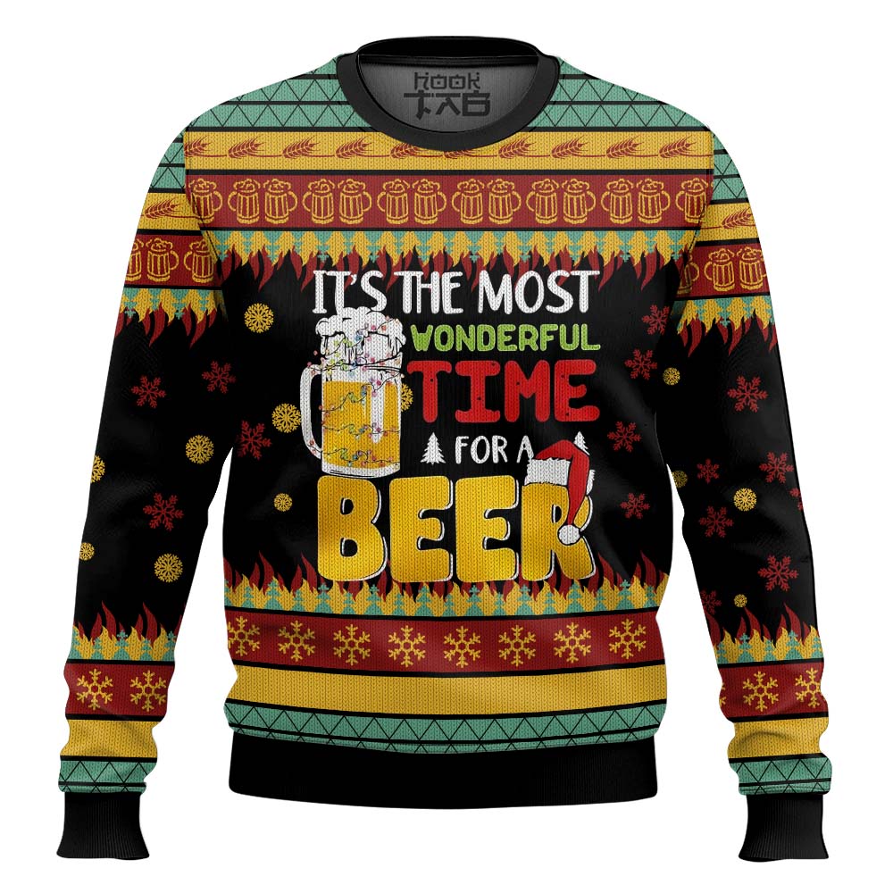 Hooktab The Most Wonderful Time For A Beer Ugly Christmas Sweater Hooktab The Most Wonderful Time For A Beer Ugly Christmas Sweater