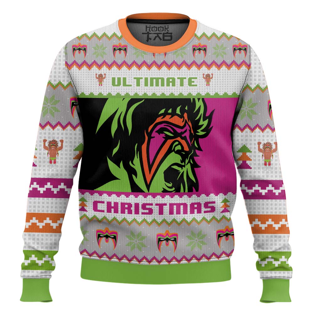 Hooktab The Ultimate Warrior WWE Ugly Christmas Sweater Hooktab The Ultimate Warrior WWE Ugly Christmas Sweater