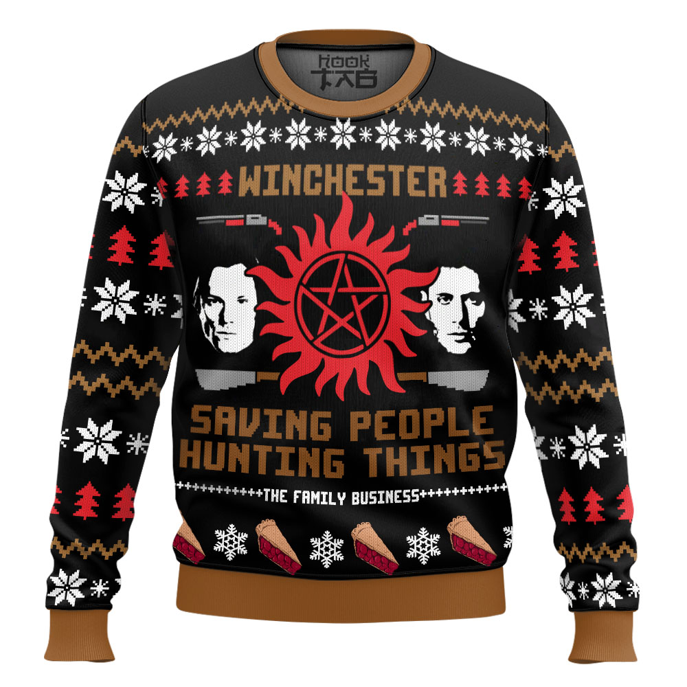 Hooktab The Winchesters Saving People, Hunting Things Supernatural Ugly Christmas Sweater Hooktab The Winchesters Saving People, Hunting Things Supernatural Ugly Christmas Sweater