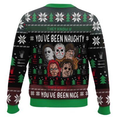 Hooktab They Know If You’ve Naughty Horror Villains Ugly Christmas Sweater