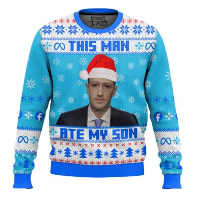 "This Man Ate My Son" Mark Zuckerberg Meme Ugly Christmas Sweater