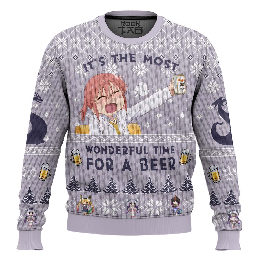 Hooktab Tiime For A Beer Miss Kobayashi's Dragon Maid Ugly Christmas Sweater Hooktab Tiime For A Beer Miss Kobayashi's Dragon Maid Ugly Christmas Sweater