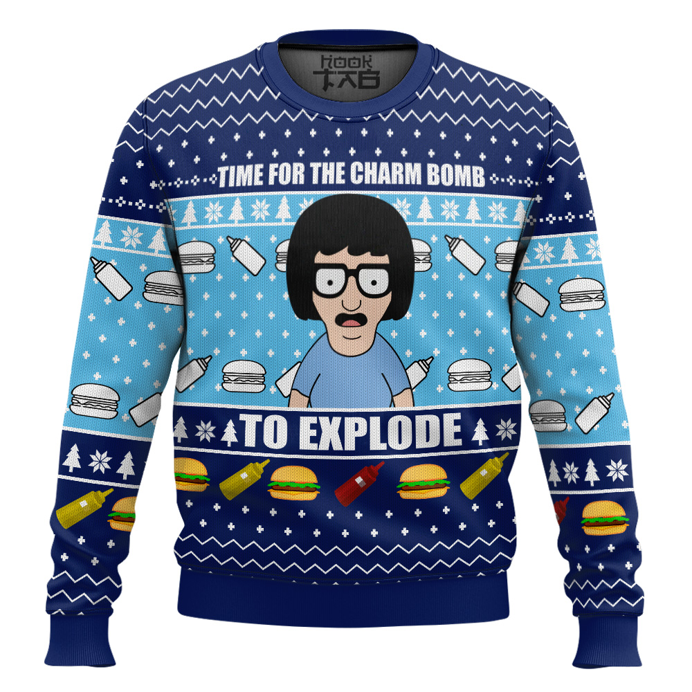 Hooktab Time For The Charm Bomb To Explore Bob's Burgers Ugly Christmas Sweater Hooktab Time For The Charm Bomb To Explore Bob's Burgers Ugly Christmas Sweater