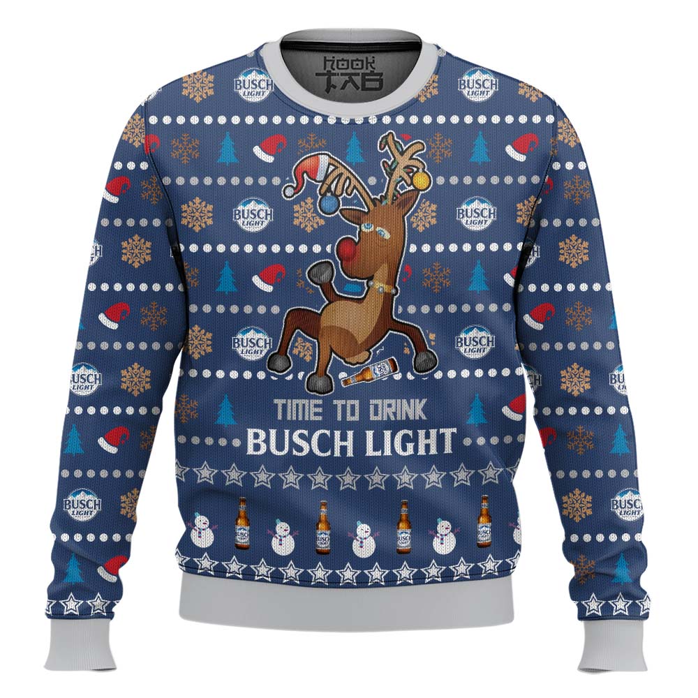 Hooktab Time To Drink Busch Light Ugly Christmas Sweater Hooktab Time To Drink Busch Light Ugly Christmas Sweater