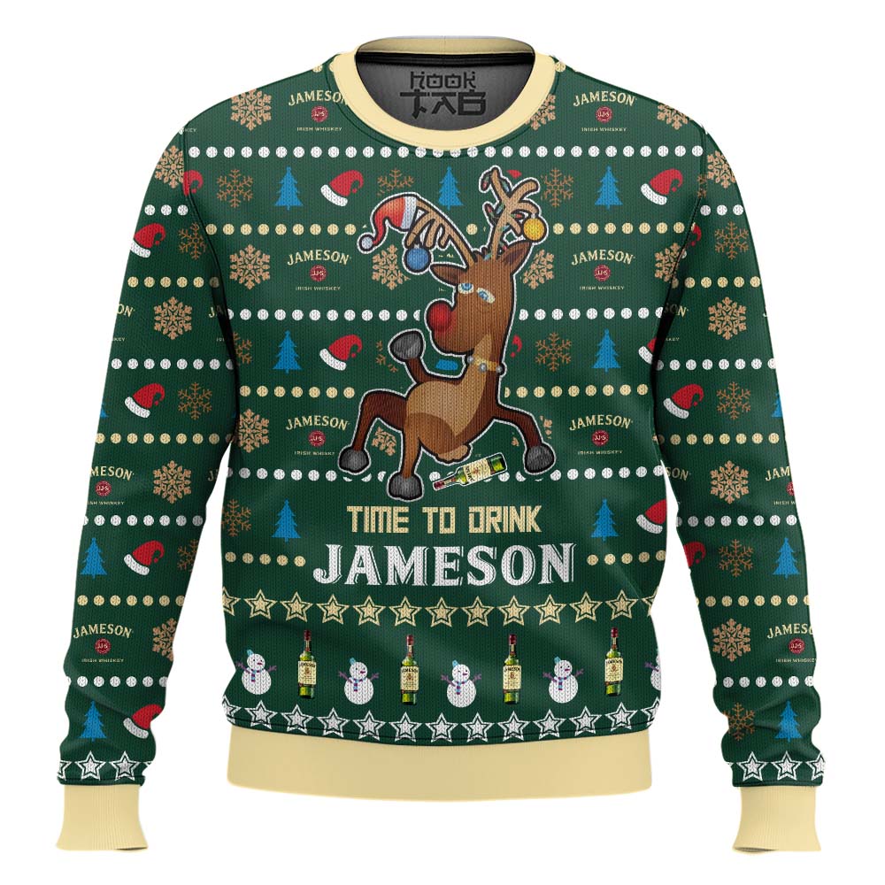 Hooktab Time To Drink Jameson Ugly Christmas Sweater Hooktab Time To Drink Jameson Ugly Christmas Sweater