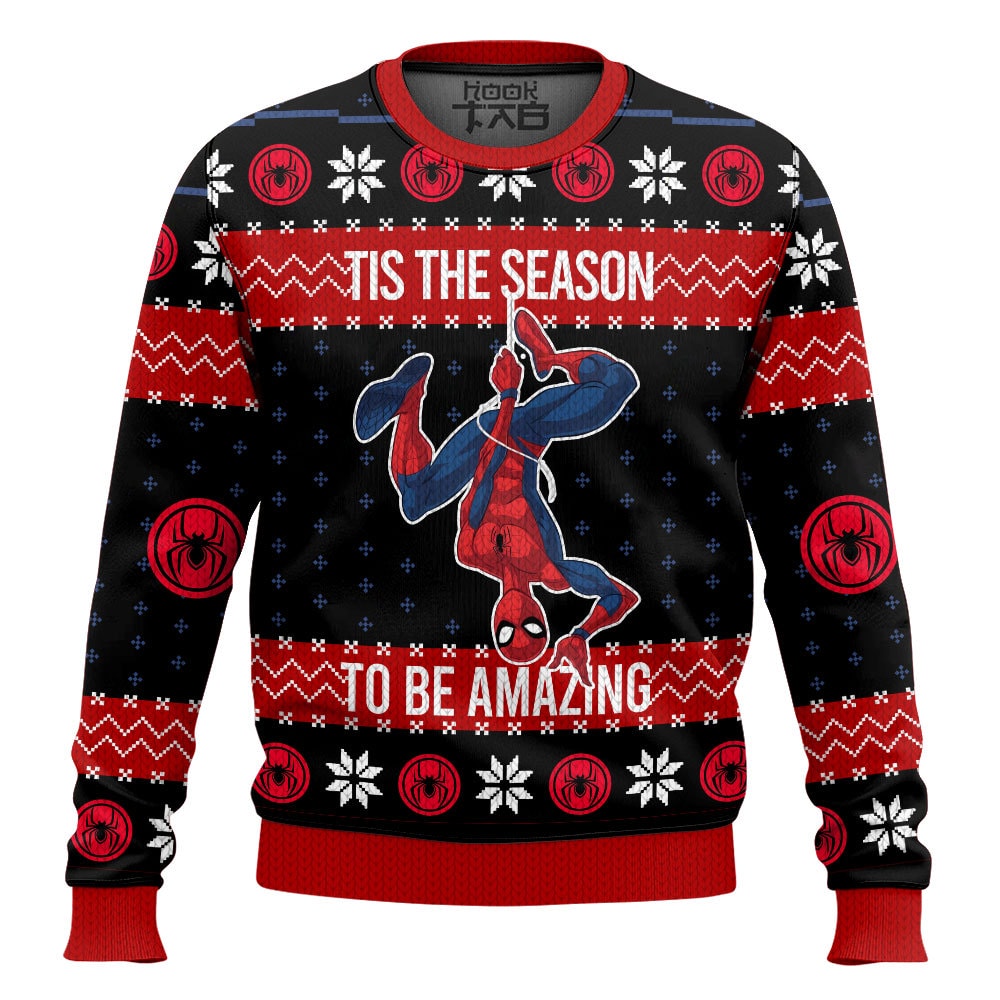 Hooktab Tis The Season To Be Amazing Spider-man Ugly Christmas Sweater Hooktab Tis The Season To Be Amazing Spider-man Ugly Christmas Sweater