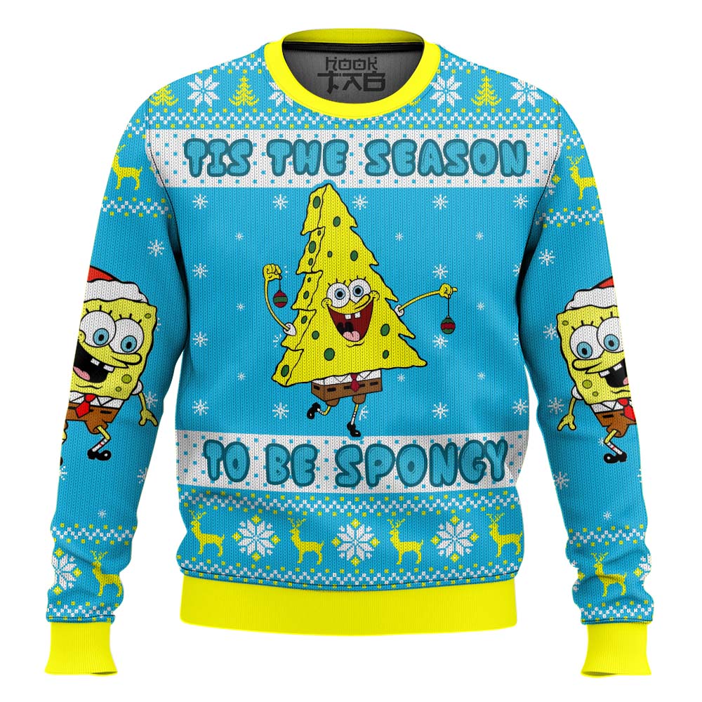 Hooktab Tis The Season To Be Spongy SpongeBob SquarePants Ugly Christmas Sweater Hooktab Tis The Season To Be Spongy SpongeBob SquarePants Ugly Christmas Sweater