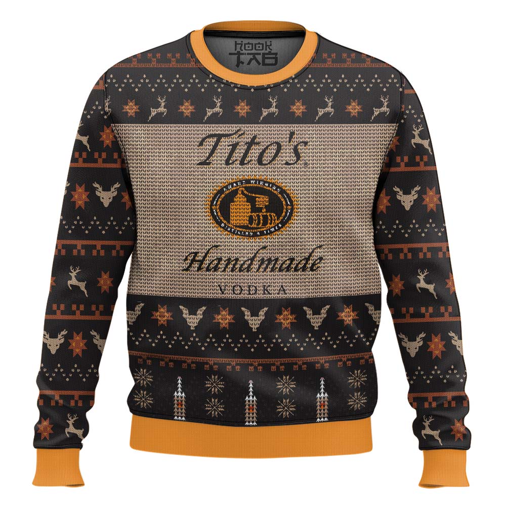 Hooktab Tito's American Handmade Vodka Ugly Christmas Sweater Hooktab Tito's American Handmade Vodka Ugly Christmas Sweater