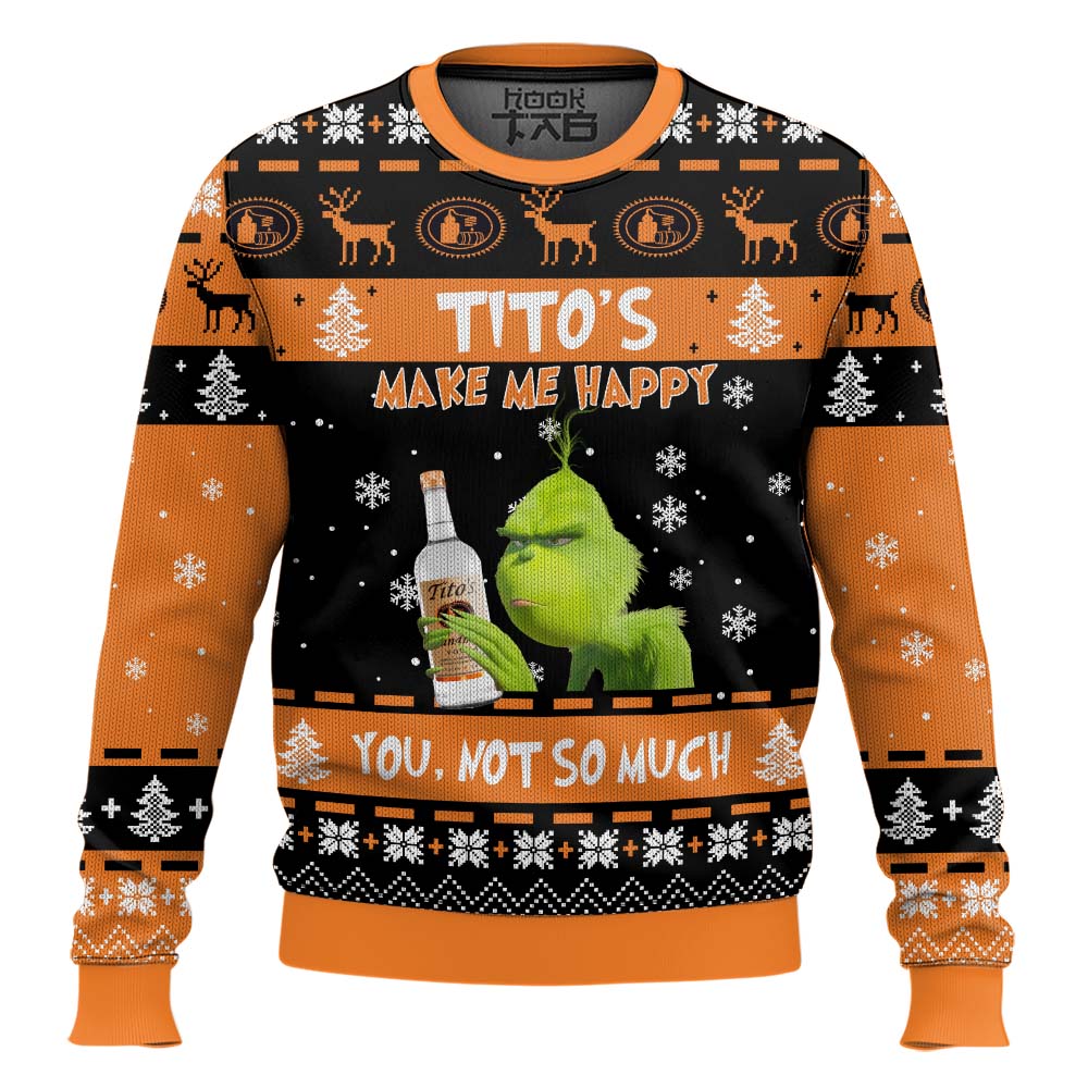 Hooktab Tito's Make Me Happy Ugly Christmas Sweater Hooktab Tito's Make Me Happy Ugly Christmas Sweater