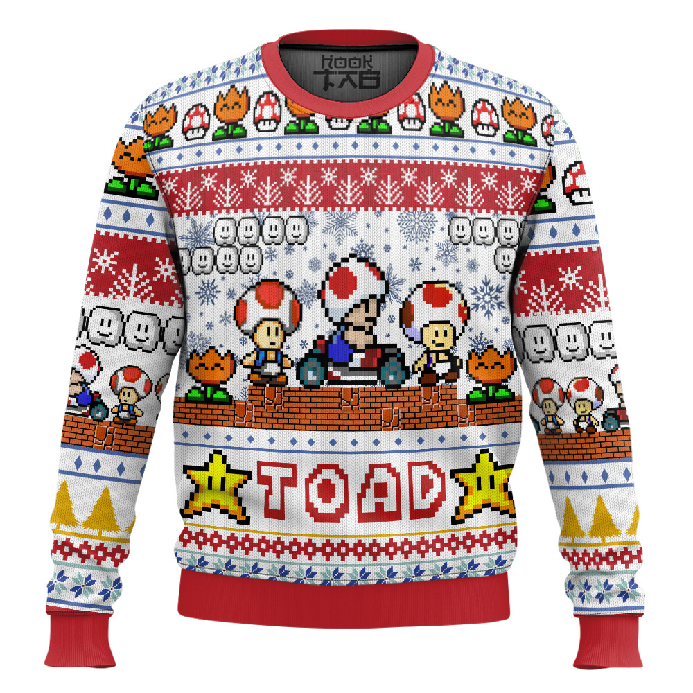 Hooktab Toad Mario Bros Ugly Christmas Sweater Hooktab Toad Mario Bros Ugly Christmas Sweater