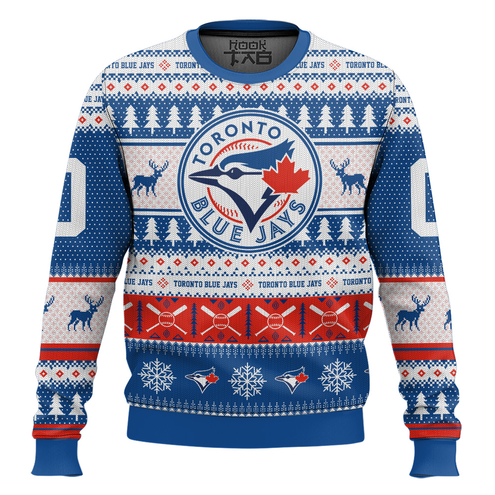 Hooktab Toronto Blue Jays - Custom Name And Number Ugly Sweater Hooktab Toronto Blue Jays - Custom Name And Number Ugly Sweater