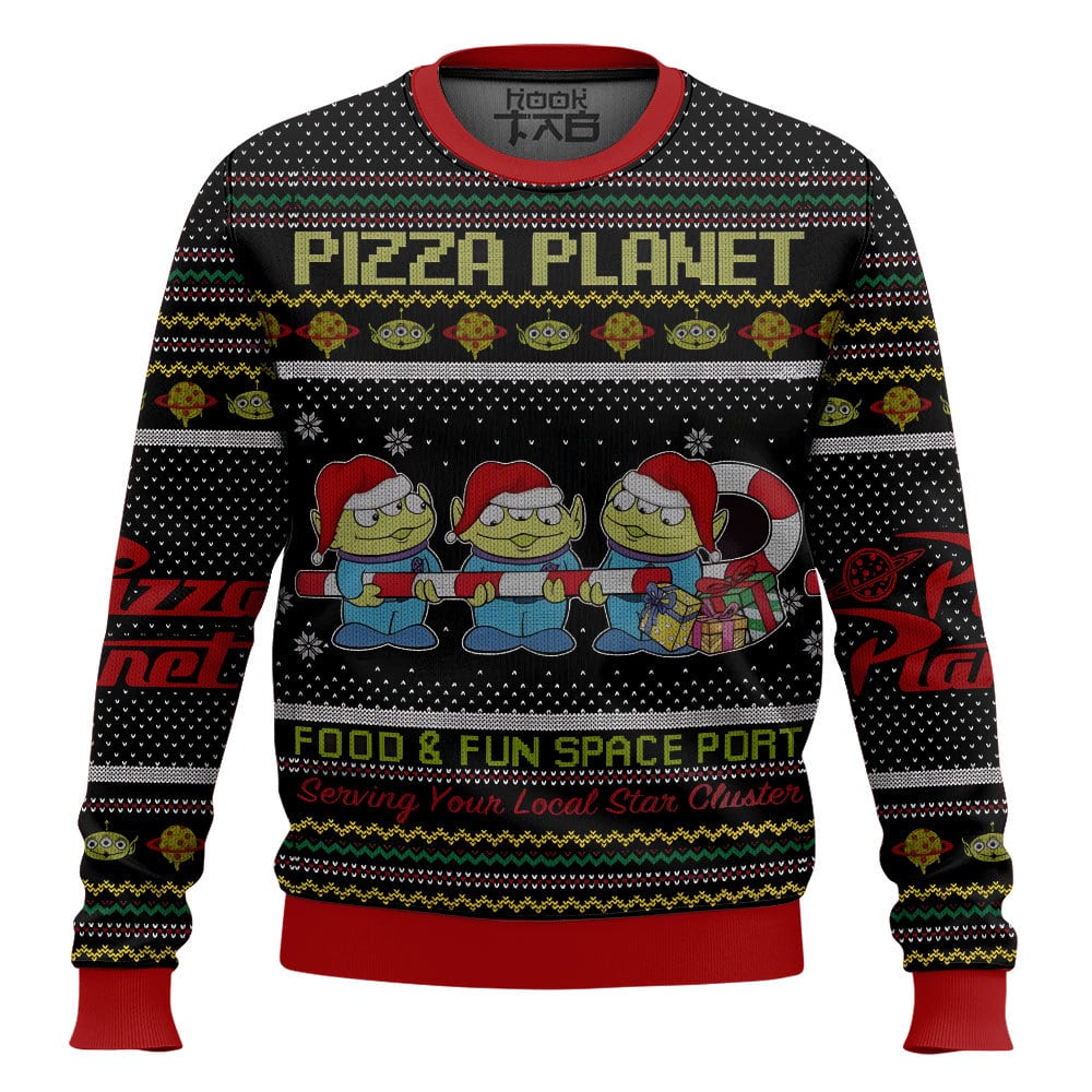 Hooktab Toy Story Pizza Planet Ugly Christmas Sweater Hooktab Toy Story Pizza Planet Ugly Christmas Sweater