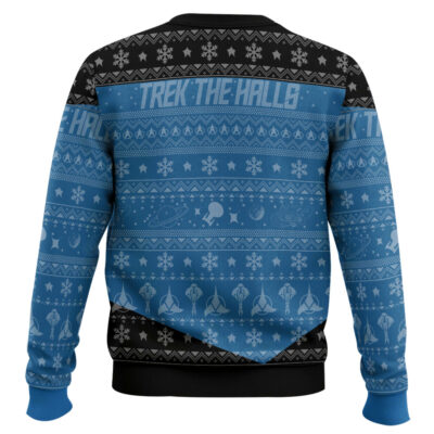 Hooktab Trek The Halls Star Trek 1987 Blue Ugly Christmas Sweater