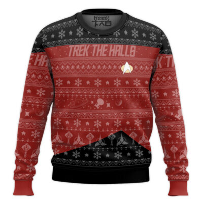 Trek The Halls Star Trek 1987 Red Ugly Christmas Sweater