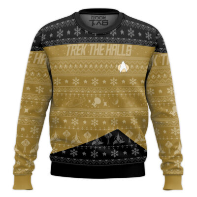 Trek The Halls Star Trek 1987 Yellow Ugly Christmas Sweater