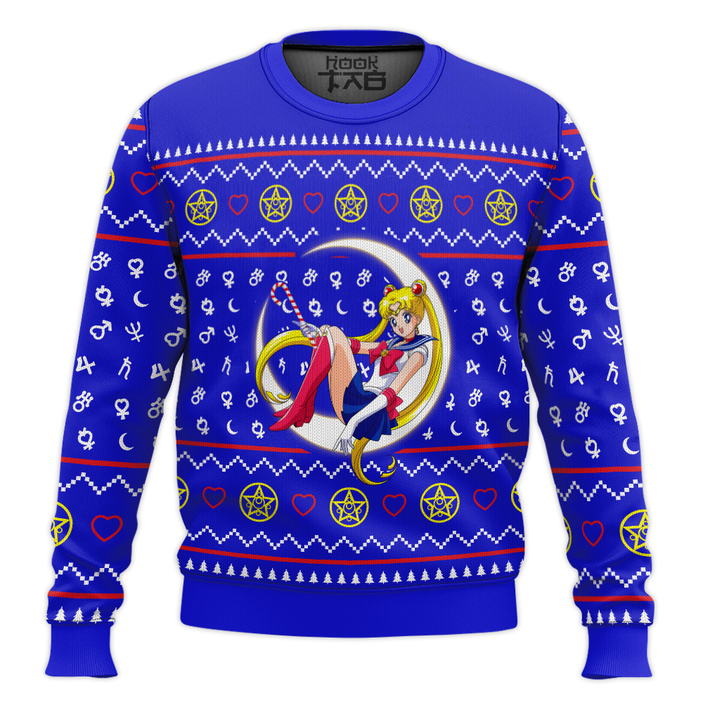Hooktab Tsukino Sailor Moon Ugly Christmas Sweater Hooktab Tsukino Sailor Moon Ugly Christmas Sweater