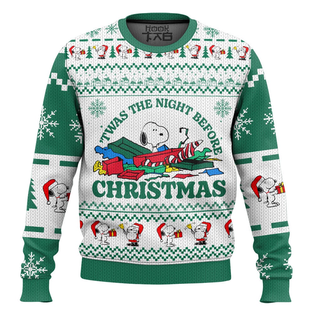 Hooktab Twas the night before Christmas The Charlie Brown and Snoopy Show Ugly Christmas Sweater Hooktab Twas the night before Christmas The Charlie Brown and Snoopy Show Ugly Christmas Sweater
