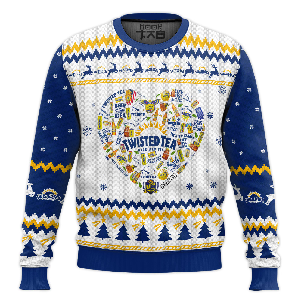 Hooktab Twisted Tea Heart Ugly Christmas Sweater Hooktab Twisted Tea Heart Ugly Christmas Sweater