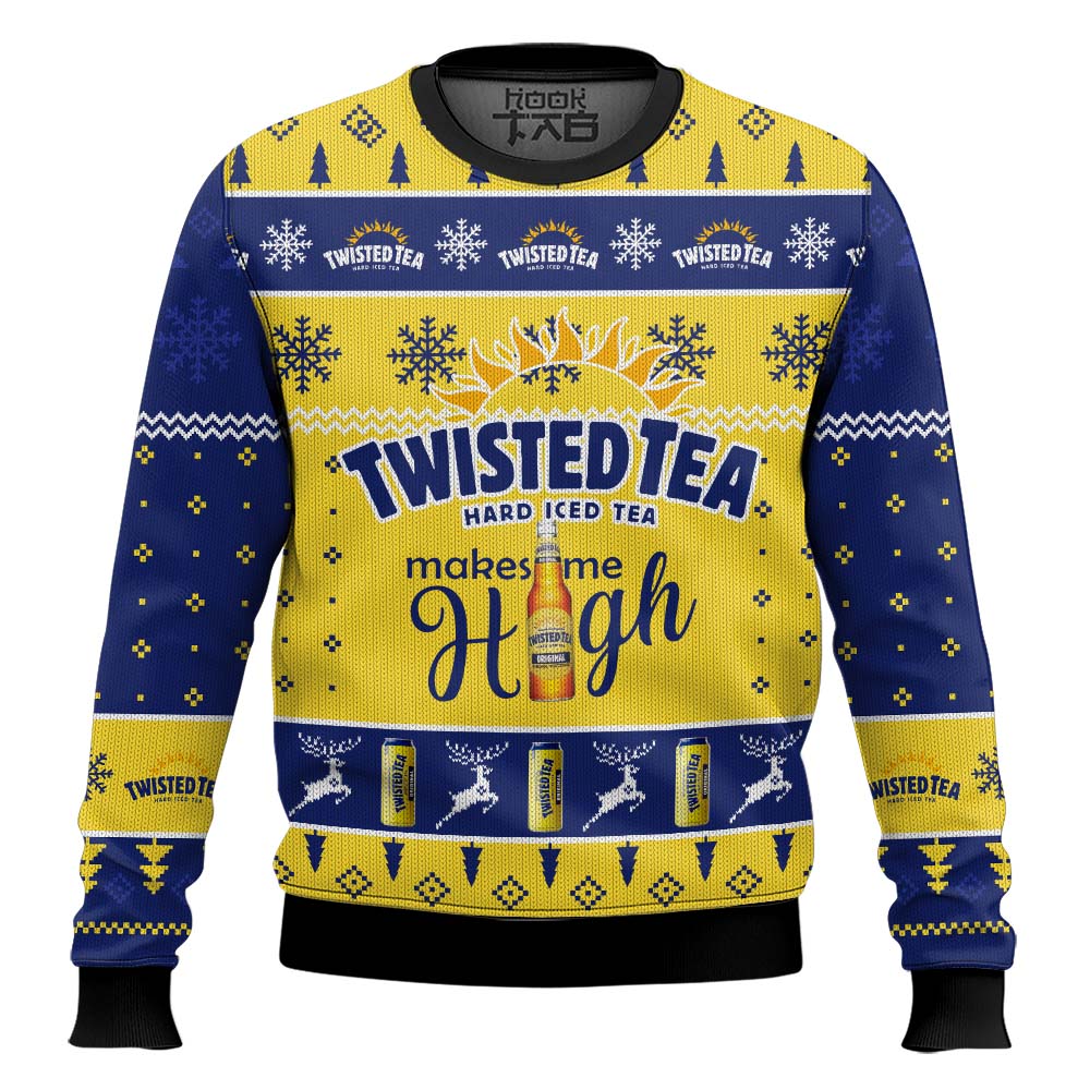 Hooktab Twisted Tea Make Me High Ugly Christmas Sweater Hooktab Twisted Tea Make Me High Ugly Christmas Sweater