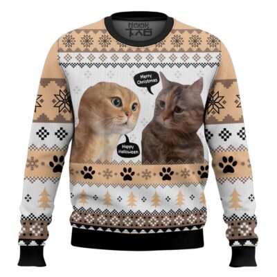 Two Cats Talking Meme Ugly Christmas Sweater