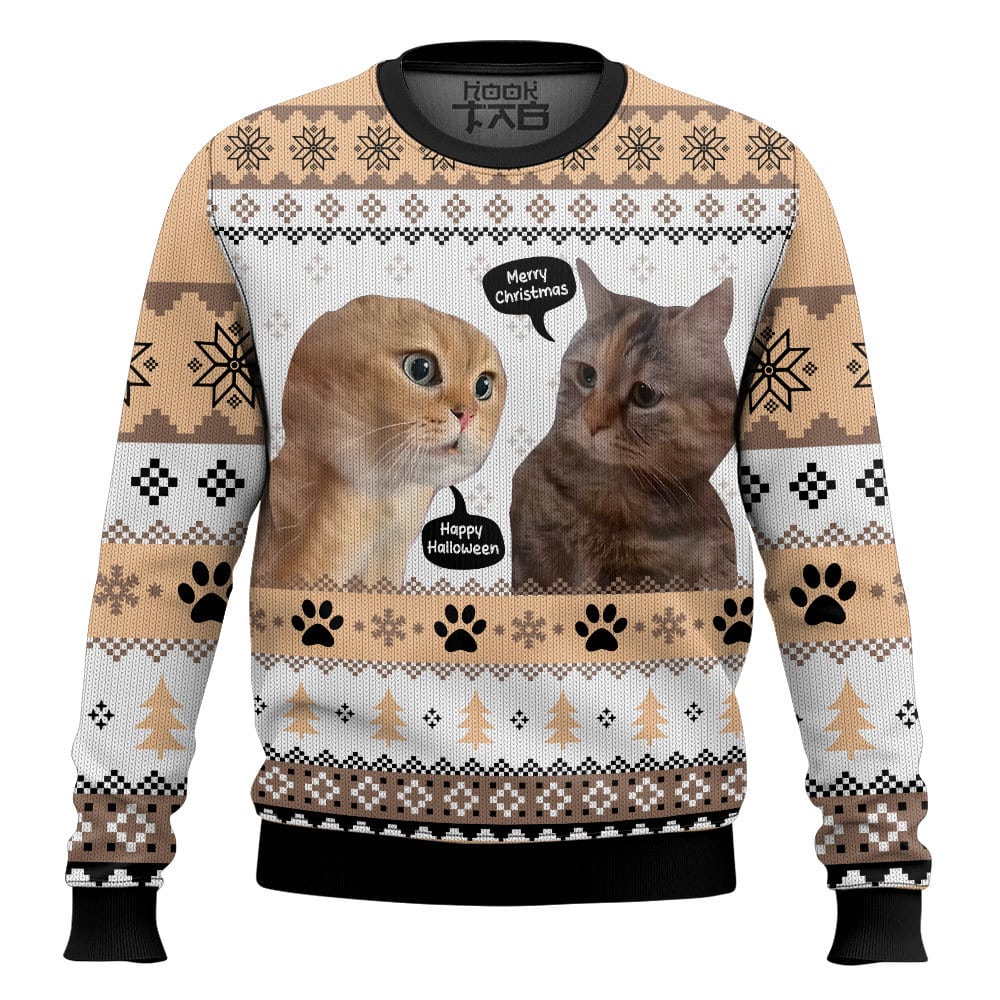 Hooktab Two Cats Talking Meme Ugly Christmas Sweater Hooktab Two Cats Talking Meme Ugly Christmas Sweater