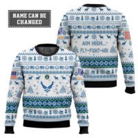 Hooktab US Air Force Aim High, Fly-Fight-Win - Custom Name And Rank Ugly Sweater