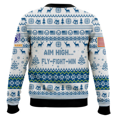 Hooktab US Air Force Aim High, Fly-Fight-Win – Custom Name And Rank Ugly Sweater