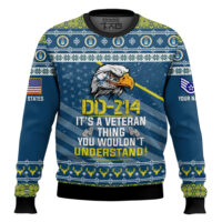 Hooktab US Air Force DD-214 It's A Veteran Thing You Wouldn't Understand - Custom Name And Rank Ugly Sweater